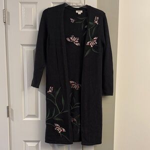 Dark Gray Floral Embroidered Cardigan